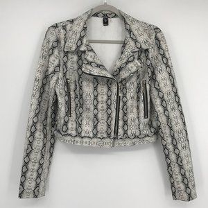 Windsor Snake Print Long Sleeve Scuba Cropped Moto Zip Up Jacket Size Medium